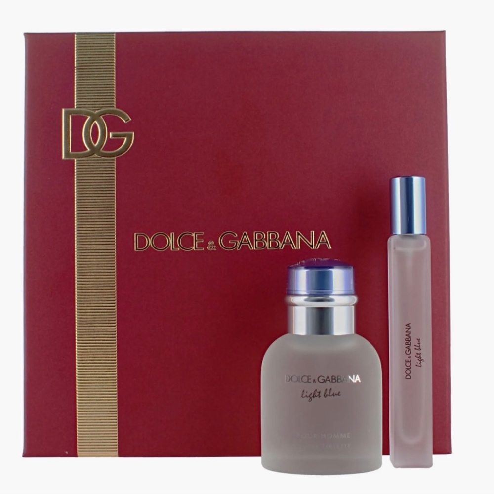 Dolce & Gabbana Light Blue Skincare Set - Red and Silver Accents